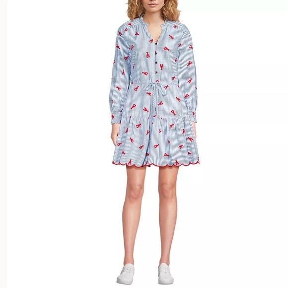 Lands' End Dresses & Skirts - Lands end Women's Long Sleeve lobster striped Mini
Popover Dress